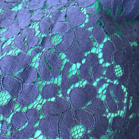 Cynthia Rowley Wms 10 Short Sleeve Blue Green Lace Floral Overlay Sheath Dress - Picture 7 of 9